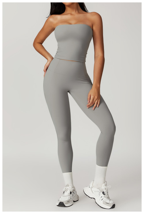 Custom Yoga Tube Top Set | Wholesale Customized High Waist Hip Lifting Sports Set Private Label