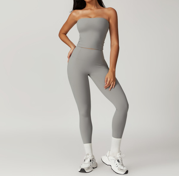 Custom Yoga Tube Top Set | Wholesale Customized High Waist Hip Lifting Sports Set Private Label