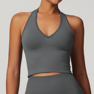 Custom Seamless sports bra |Wholesale Women Halter Sports Bra Shockproof Breathable Custom Color