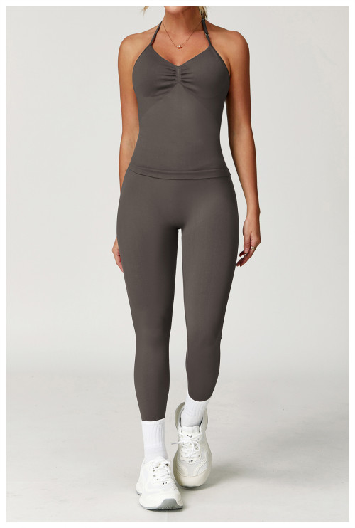 Custom Seamless Yoga Set | Women's Halter Seamless Fitness Yoga Set Factory Moisture Wicking