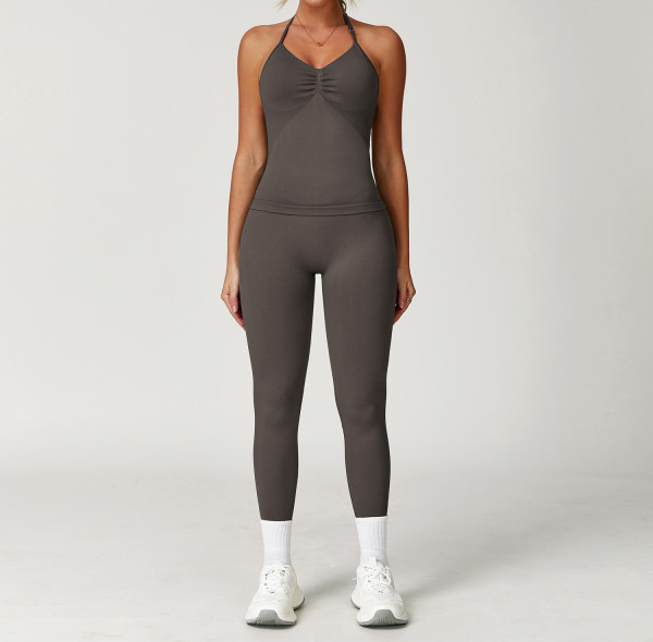 Custom Seamless Yoga Set | Women's Halter Seamless Fitness Yoga Set Factory Moisture Wicking