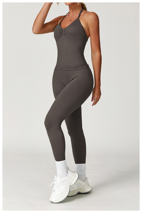 Custom Seamless Yoga Set | Women's Halter Seamless Fitness Yoga Set Factory Moisture Wicking