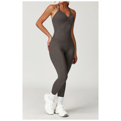 Custom Seamless Yoga Set | Women's Halter Seamless Fitness Yoga Set Factory Moisture Wicking