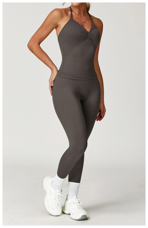 Custom Seamless Yoga Set | Women's Halter Seamless Fitness Yoga Set Factory Moisture Wicking