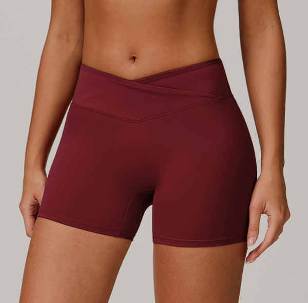 Custom cross yoga shorts | Sports outerwear yoga shorts factory high waist hip lift private label