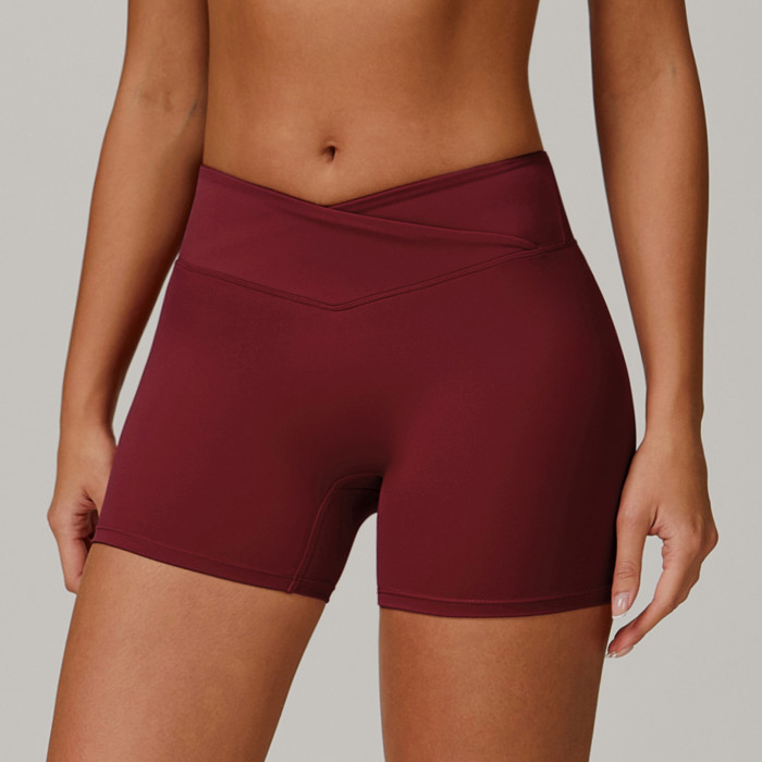 Custom cross yoga shorts | Sports outerwear yoga shorts factory high waist hip lift private label