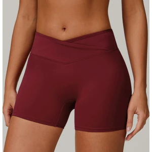 Custom cross yoga shorts | Sports outerwear yoga shorts factory high waist hip lift private label