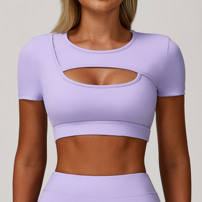Custom hollow fitness tops | Factory direct sales of high-quality shockproof sports short-sleeved