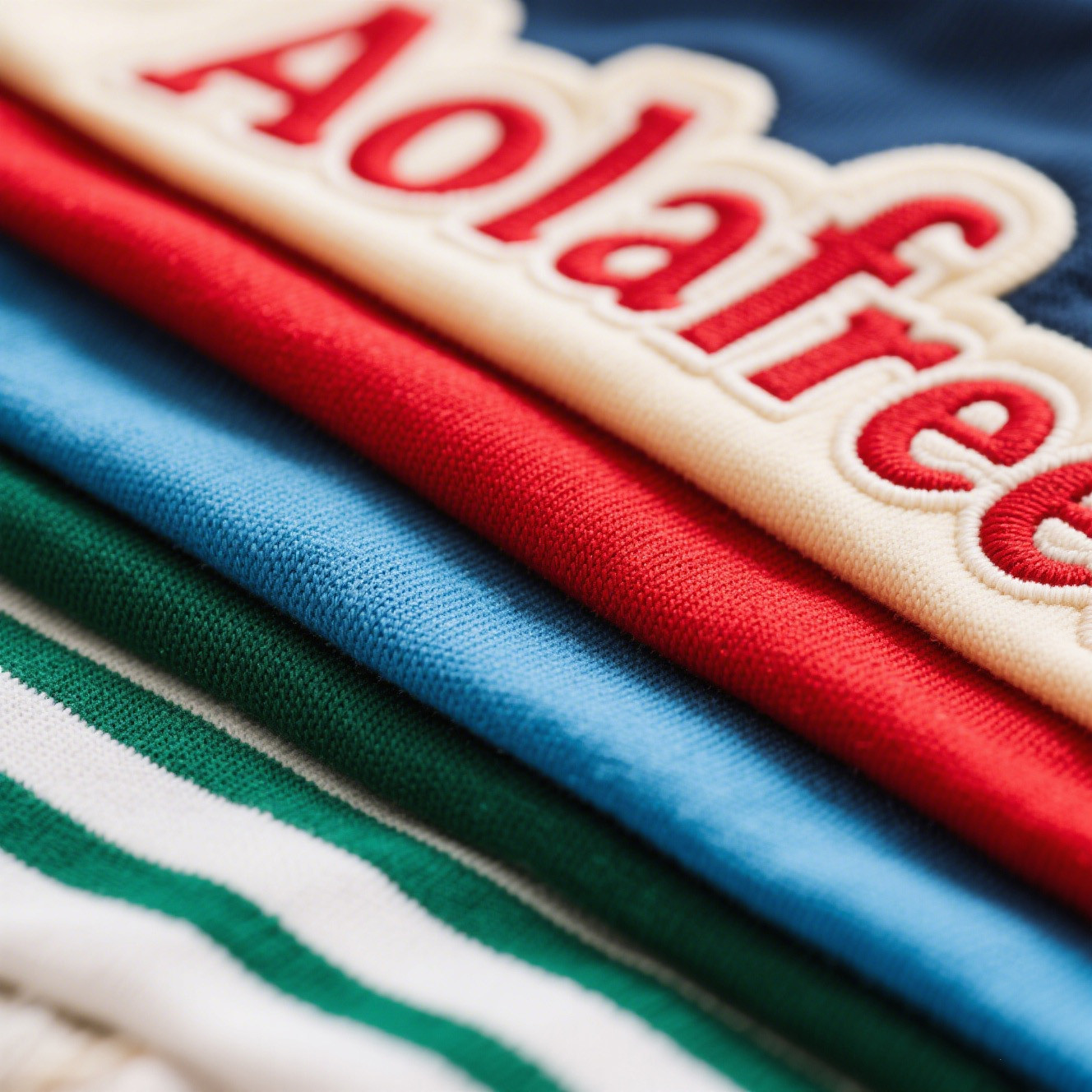 Aolafree activewear fabric swatches showcasing vibrant colors and sustainable textures
