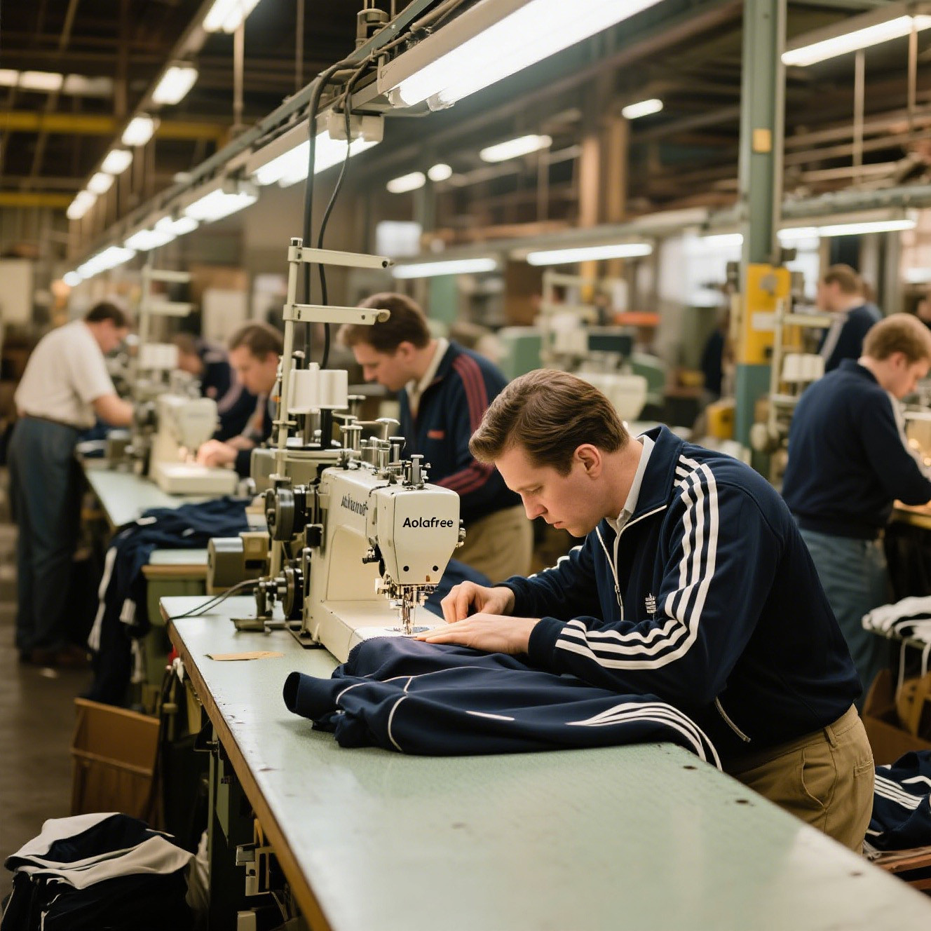 Aolafree factory production line with skilled workers sewing custom activewear