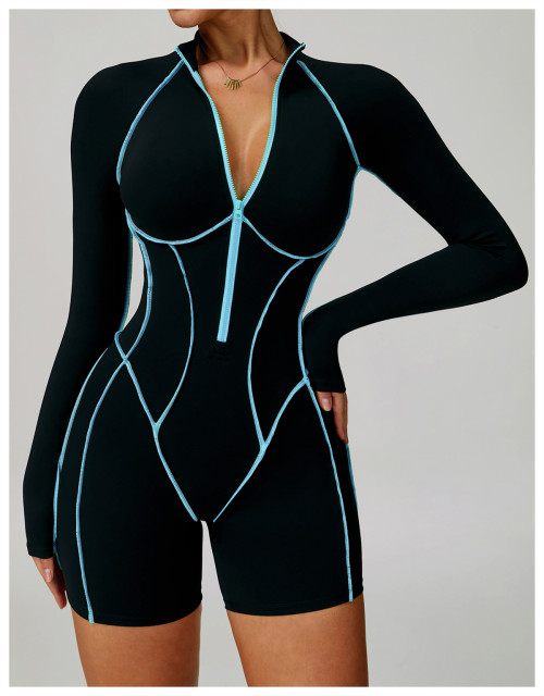 Custom yoga jumpsuit | Wholesale contrast color yoga jumpsuit hollow beautiful back running fitness
