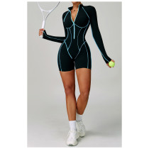 Custom yoga jumpsuit | Wholesale contrast color yoga jumpsuit hollow beautiful back running fitness