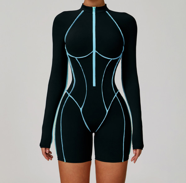 Custom yoga jumpsuit | Wholesale contrast color yoga jumpsuit hollow beautiful back running fitness