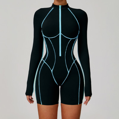 Custom yoga jumpsuit | Wholesale contrast color yoga jumpsuit hollow beautiful back running fitness