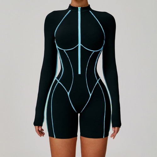 Custom yoga jumpsuit | Wholesale contrast color yoga jumpsuit hollow beautiful back running fitness