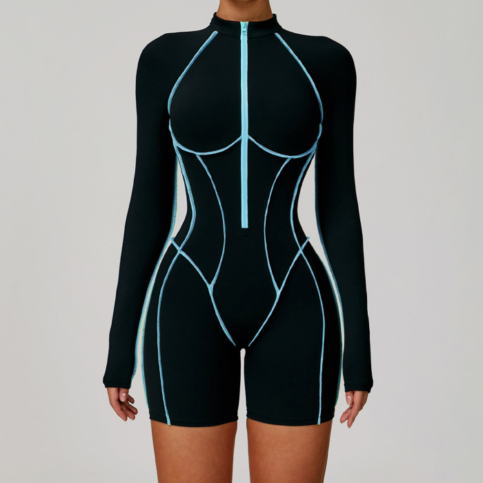 Custom yoga jumpsuit | Wholesale contrast color yoga jumpsuit hollow beautiful back running fitness
