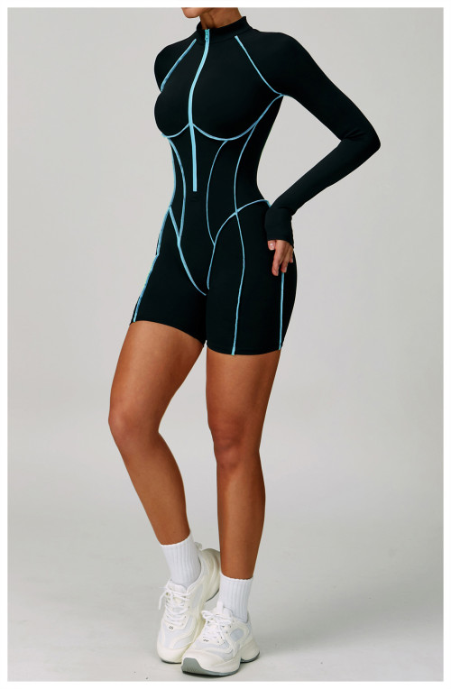 Custom yoga jumpsuit | Wholesale contrast color yoga jumpsuit hollow beautiful back running fitness
