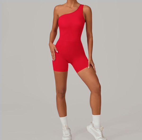 Custom one shoulder jumpsuit|Wholesale hip lift fitness jumpsuit outdoor running custom fabric logo
