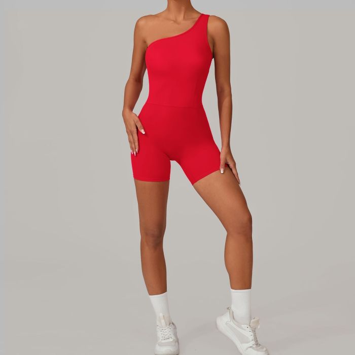 Custom one shoulder jumpsuit|Wholesale hip lift fitness jumpsuit outdoor running custom fabric logo