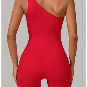 Custom one shoulder jumpsuit|Wholesale hip lift fitness jumpsuit outdoor running custom fabric logo