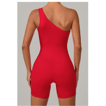 Custom one shoulder jumpsuit|Wholesale hip lift fitness jumpsuit outdoor running custom fabric logo
