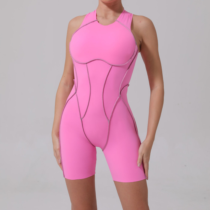 Custom Yoga Jumpsuit | Customized Stitching Contrast Jumpsuit Shorts Fitness Yoga Running