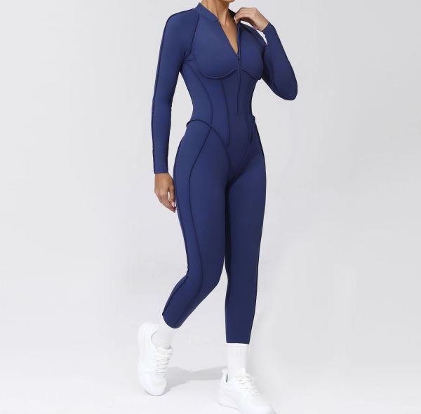 Custom Yoga Jumpsuits | Long Sleeve Outerwear Jumpsuits Manufacturer Sports Yoga Zipper Suit