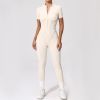 Custom yoga jumpsuit | Custom 3D zipper short sleeve factory sports private label custom fabric