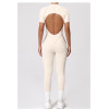 Custom yoga jumpsuit | Custom 3D zipper short sleeve factory sports private label custom fabric