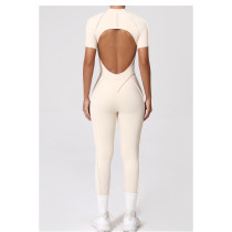 Custom yoga jumpsuit | Custom 3D zipper short sleeve factory sports private label custom fabric