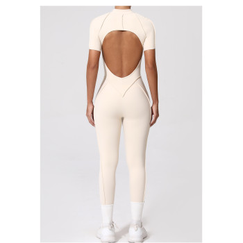 Custom yoga jumpsuit | Custom 3D zipper short sleeve factory sports private label custom fabric