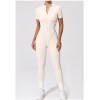 Custom yoga jumpsuit | Custom 3D zipper short sleeve factory sports private label custom fabric