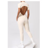 Custom yoga jumpsuit | Custom 3D zipper short sleeve factory sports private label custom fabric