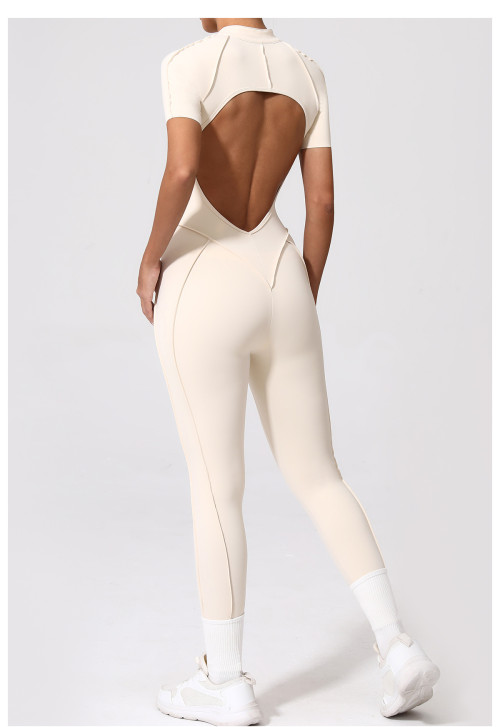 Custom yoga jumpsuit | Custom 3D zipper short sleeve factory sports private label custom fabric