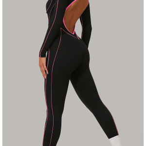 Custom Yoga Jumpsuit | Custom 3D Cut Colorblock Long Sleeve Yoga Jumpsuit Sports Private Label
