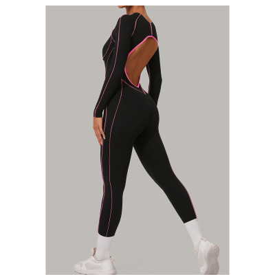 Custom Yoga Jumpsuit | Custom 3D Cut Colorblock Long Sleeve Yoga Jumpsuit Sports Private Label