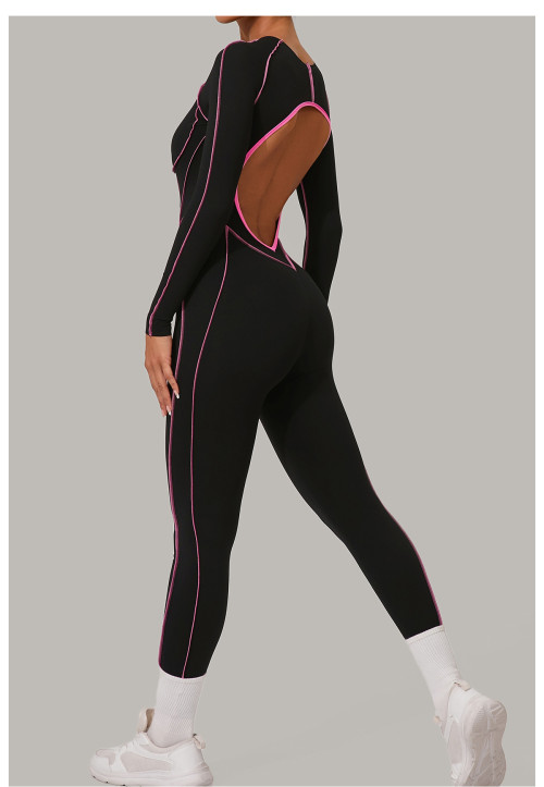 Custom Yoga Jumpsuit | Custom 3D Cut Colorblock Long Sleeve Yoga Jumpsuit Sports Private Label