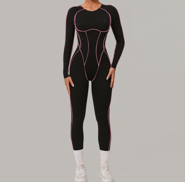 Custom Yoga Jumpsuit | Custom 3D Cut Colorblock Long Sleeve Yoga Jumpsuit Sports Private Label