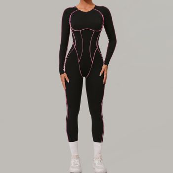 Custom Yoga Jumpsuit | Custom 3D Cut Colorblock Long Sleeve Yoga Jumpsuit Sports Private Label