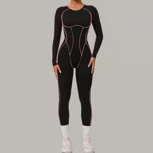 Custom Yoga Jumpsuit | Custom 3D Cut Colorblock Long Sleeve Yoga Jumpsuit Sports Private Label