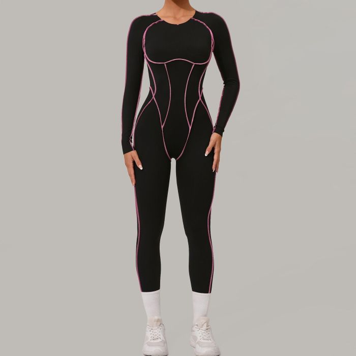 Custom Yoga Jumpsuit | Custom 3D Cut Colorblock Long Sleeve Yoga Jumpsuit Sports Private Label