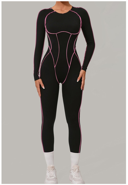 Custom Yoga Jumpsuit | Custom 3D Cut Colorblock Long Sleeve Yoga Jumpsuit Sports Private Label