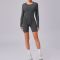 Custom yoga jumpsuit | Wholesale round neck long sleeve stitching jumpsuit factory 3D line