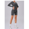 Custom yoga jumpsuit | Wholesale round neck long sleeve stitching jumpsuit factory 3D line