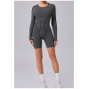 Custom yoga jumpsuit | Wholesale round neck long sleeve stitching jumpsuit factory 3D line