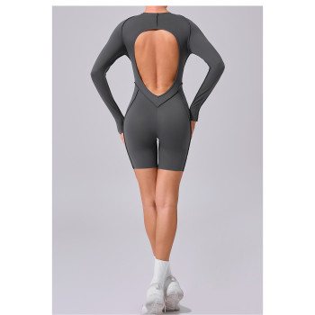 Custom yoga jumpsuit | Wholesale round neck long sleeve stitching jumpsuit factory 3D line