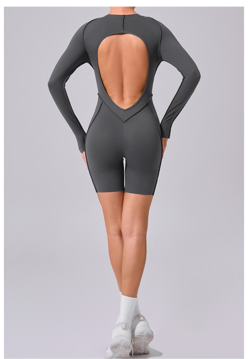 Custom yoga jumpsuit | Wholesale round neck long sleeve stitching jumpsuit factory 3D line