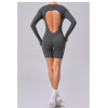 Custom yoga jumpsuit | Wholesale round neck long sleeve stitching jumpsuit factory 3D line