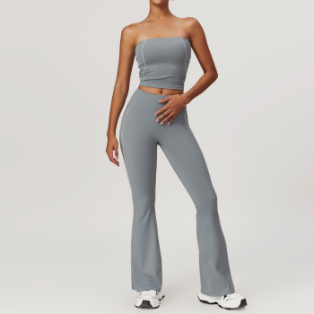 Custom yoga flare leggings |Women's Sports Bra Crop Top High Waist Shorts Flare Leggings Active Set