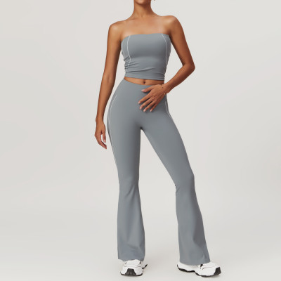 Custom yoga flare leggings |Women's Sports Bra Crop Top High Waist Shorts Flare Leggings Active Set